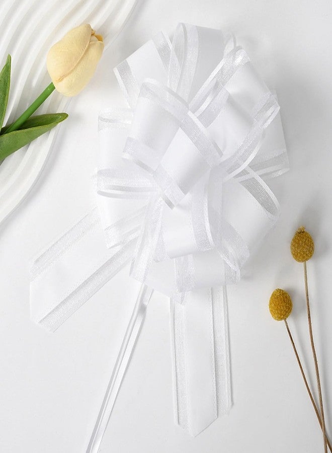 GAKA 10 Pieces White Pull Bow, 6 inch Big Pull Bows for Wrapping Gift or Flower Baskets Decorations, Christmas Valentine's Day Various Party Gift Flower Decorations - Image 3